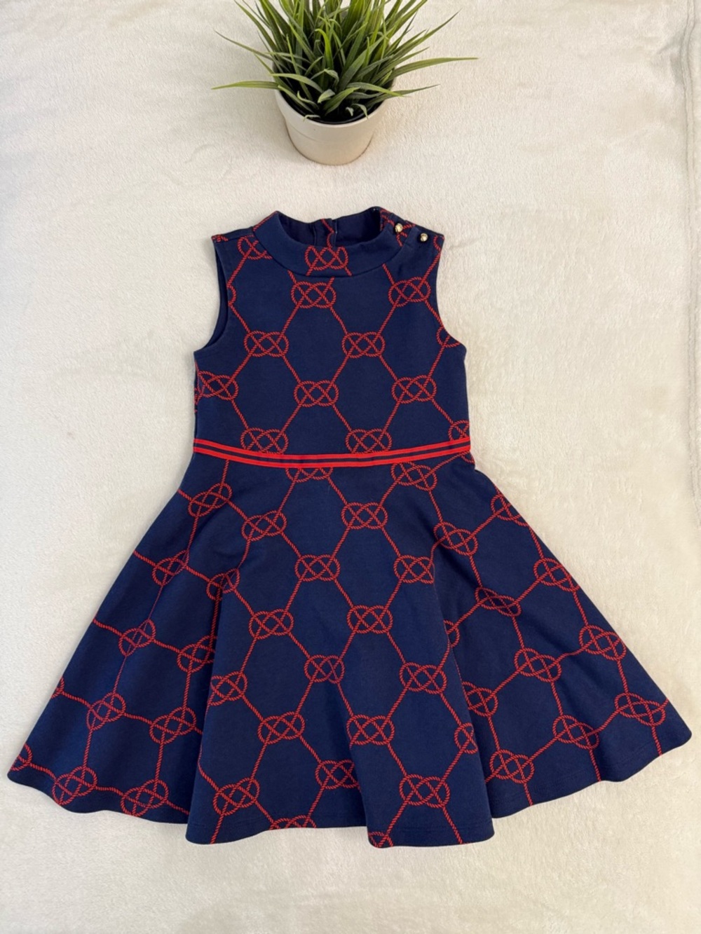 Janie and Jack Navy Blue & Red Patterned Fit-and-Flare Dress